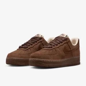 Nike Air Force 1 Low '07 Suede Cacao Wow (Women's) – premium brown suede sneakers with a monochromatic design, featuring Sand Drift accents and a durable rubber sole