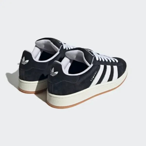 Back view of the Adidas Campus 00s Black, showcasing the padded heel collar, chunky rubber sole, and embossed Adidas branding for a bold streetwear look