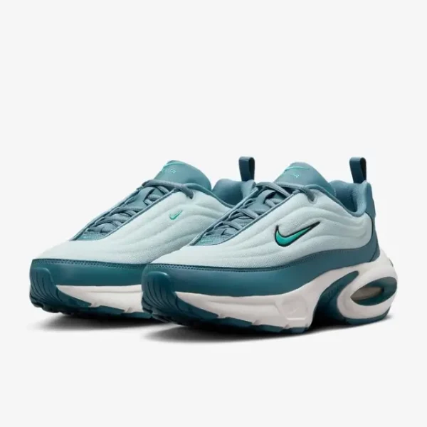 Nike Air Max Portal Cyan Blue sneaker on a clean backdrop, featuring a sculpted oval midsole, mesh upper, and visible Air Max cushioning in the heel