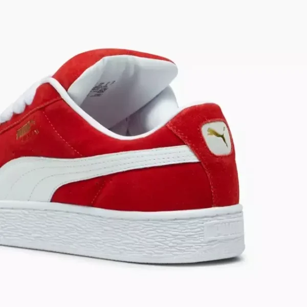 Back view of the Puma Suede XL Red, showcasing the padded heel collar, chunky rubber sole, and embossed Puma branding for a bold streetwear look